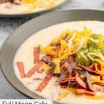 two bowls of homemade Full Moon Cafe chicken tortilla soup.