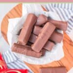 overhead view of homemade kit kat candy bars in a bowl.