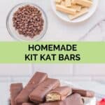 homemade kit kat bars ingredients and the finished candy in a bowl.