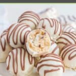 Little Debbie zebra truffle cake balls on a white plate.