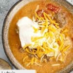 overhead view of a bowl of homemade Luby's tortilla soup.