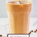 homemade McDonald's iced coffee and coffee beans.