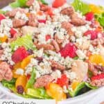homemade O'Charley's California chicken salad in a large white bowl.