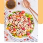 overhead view of homemade O'Charley's California chicken salad and dressing.