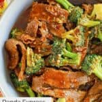 closeup of homemade Panda Express broccoli beef in a bowl.