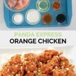 Panda Express orange chicken ingredients and the finished dish.