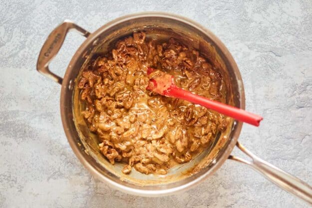 pecan pralines mixture in a pan.