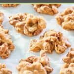 homemade southern pecan pralines on parchment paper.