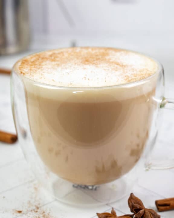 copycat Starbucks chai tea latte in an insulated mug.