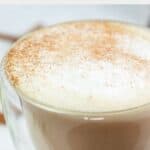 closeup of a homemade Starbucks chai tea latte drink.