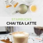 Starbucks chai tea latte ingredients and the finished drink.