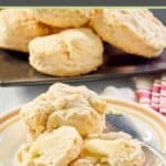 homemade sweet biscuits on a white plate and black platter.
