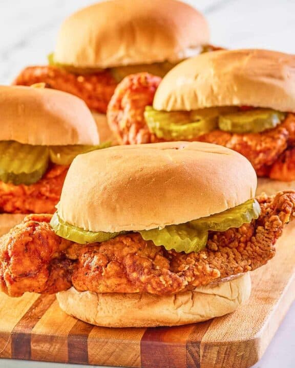 four copycat wingstop buffalo chicken sandwiches.