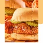 closeup of homemade wingstop buffalo chicken sandwich.