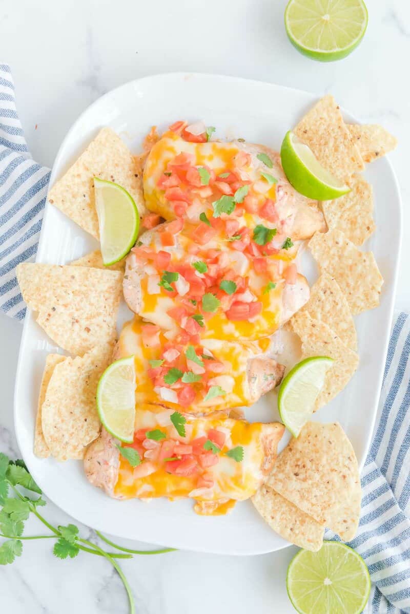 Overhead view of Applebee's fiesta lime chicken on a platter.