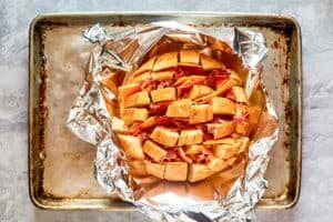 cheesy pull apart bread before baking.
