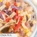 Closeup of homemade Chick Fil A chicken tortilla soup.