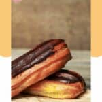 two homemade chocolate eclairs.