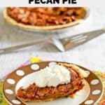 slice of copycat Cracker Barrel chocolate pecan pie and a pie server.