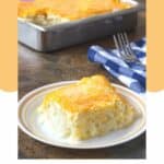 homemade Cracker Barrel hashbrown casserole serving on a plate.