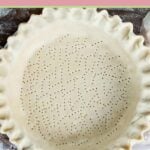 overhead view of homemade Martha Stewart pie crust with scalloped edges.