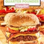 homemade McDonald's smoky BLT quarter pounder with cheese on a wood board.