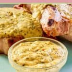 a small bowl of mustard cream sauce on a plate.