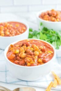 Copycat Panera turkey chili in three bowls.