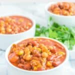 Three bowls of homemade Panera turkey chili.