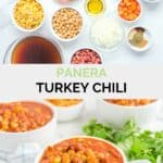 copycat Panera turkey chili ingredients and a bowl of the chili.