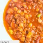 Closeup overview of homemade Panera turkey chili in a bowl.