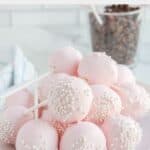 Homemade Starbucks cake pops on a white plate.