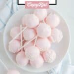 Overhead view of homemade Starbucks cake pops on a plate.