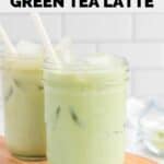 two homemade Starbucks iced matcha latte drinks with straws.