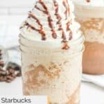 homemade Starbucks mocha frappuccino drink with whipped cream.