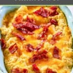 Twice baked cauliflower in a baking dish.
