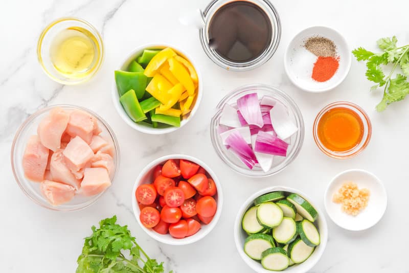 Air fryer chicken kabobs ingredients.