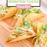 Four homemade Applebee's chicken wonton tacos.