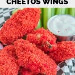 Homemade Applebee's Flamin' hot Cheetos wings, ranch dressing, and celery.
