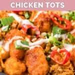 Closeup of Buffalo chicken tots.