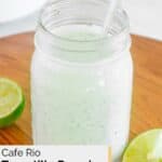 homemade Cafe Rio tomatillo dressing in a jar.