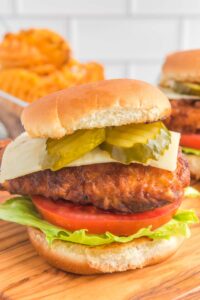 Copycat Chick Fil A spicy deluxe chicken sandwich.
