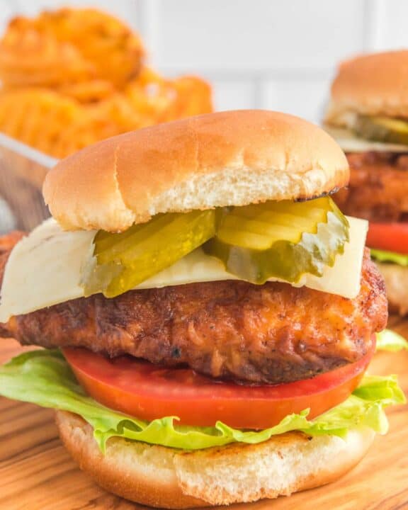 Copycat Chick Fil A spicy deluxe chicken sandwich.