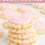A stack of homemade Crumbl sugar cookies.