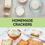 Homemade crackers ingredients and the finished crackers.