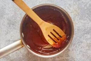 Honey bbq sauce in a pan.