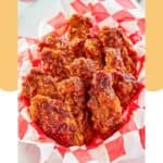 Homemade KFC honey barbecue wings in a basket.