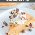 Homemade O'Charley's caramel pie slice on a white plate.