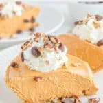 Three slices of homemade O'Charley's caramel pie.