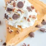Closeup of homemade O'Charley's caramel pie slice.
